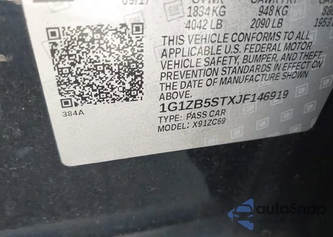 2018 Chevrolet Malibu 1Ls z USA, uszkodzony, nr VIN 1G1ZB5STXJF146919